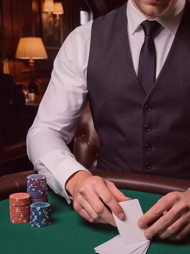 Cartes distribuées sur le feutre bleu